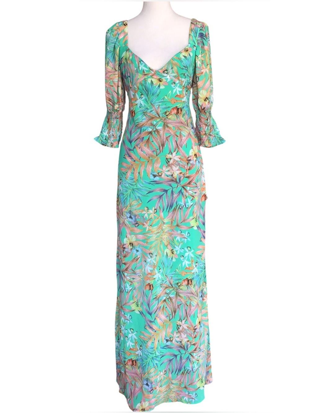 Luxxel Green Tropical Open Back Maxi Dress Women’s Size Large